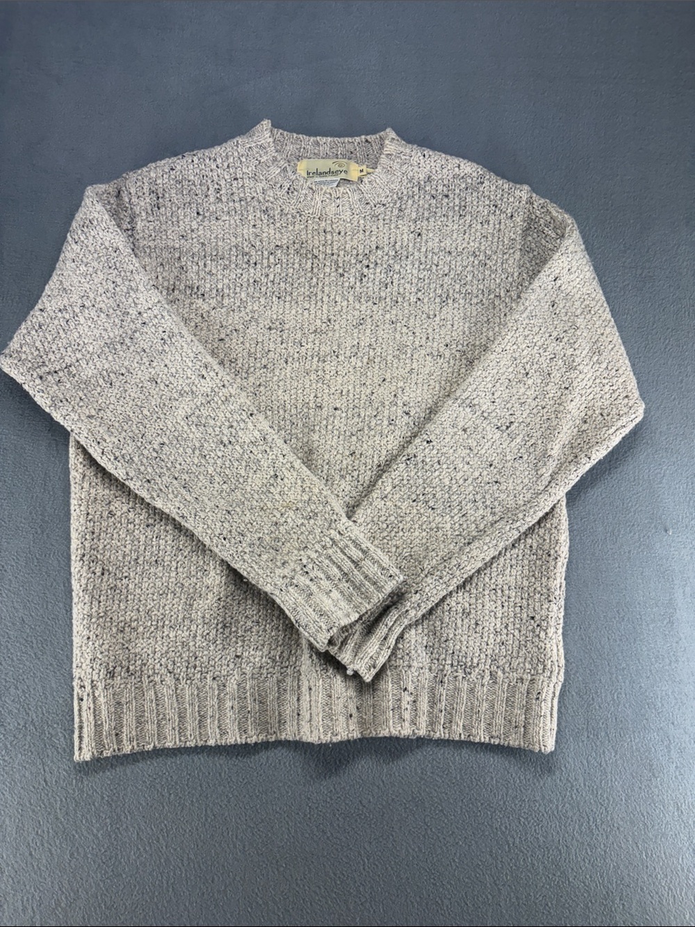 Irelandseye Wool Cashmere Blend Cream Speckled Knit Crewneck Sweater Size M